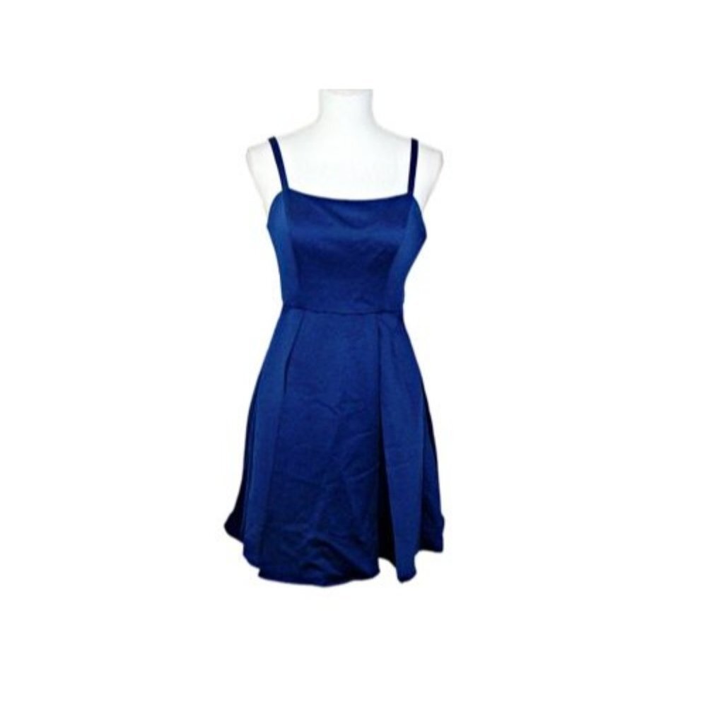 Wendy Bird Fit and Flare Midi Dress Blue Spaghetti Strap Lined Satin Like Size 4